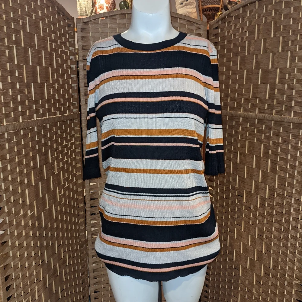 Lafayette 148 Striped Silk Blend Top Size Medium - Picture 1 of 8